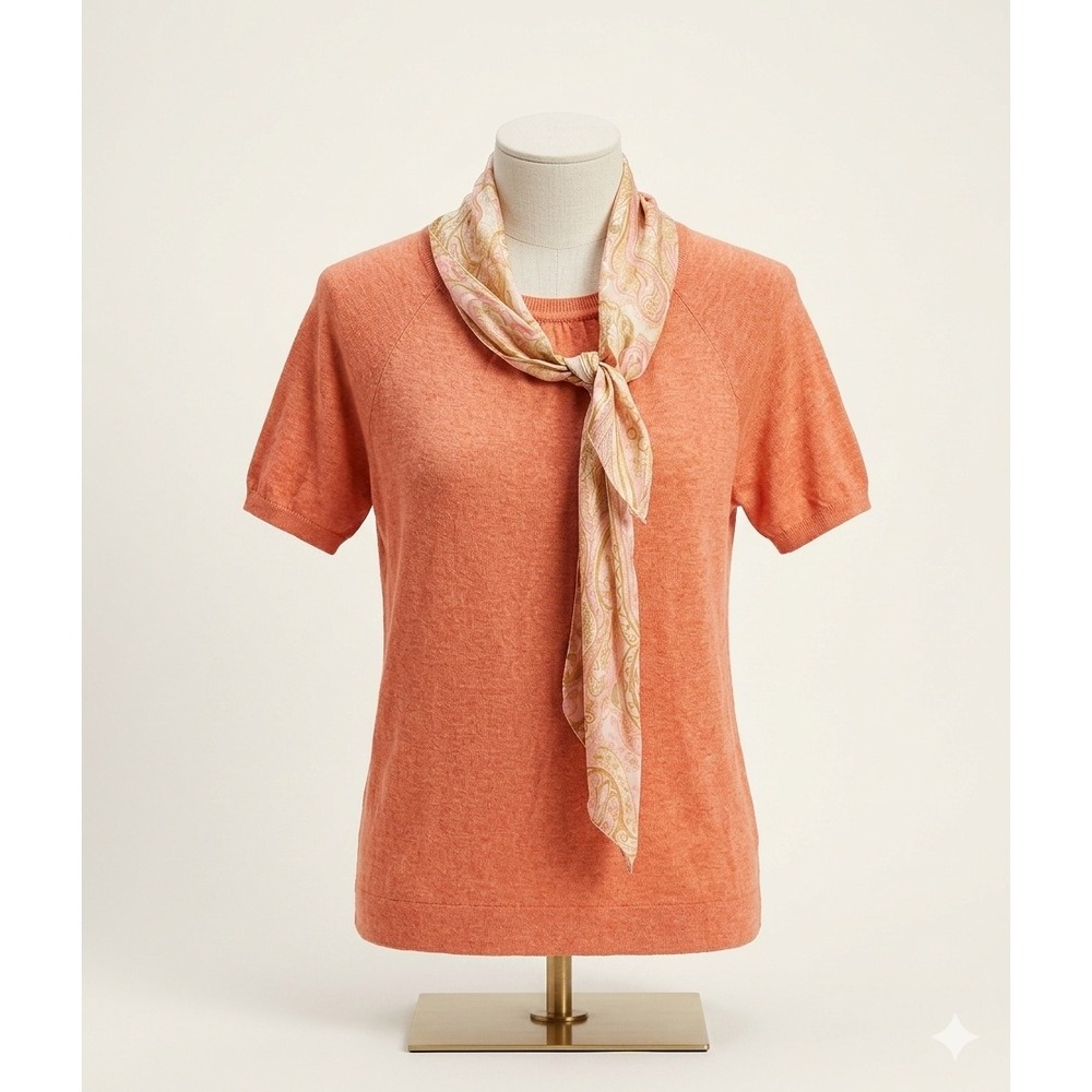 Agnes b. Paris Coral Tee + Paisley Scarf Set | Quiet Luxury French Designer Sz2